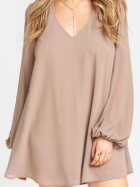 Show Me Your Mumu taupe v neck tunic with balloon sleeves